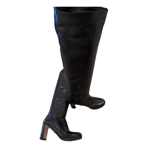 Pre-owned Prada Leather Riding Boots In Black