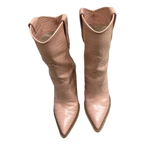 Pre-owned Fendi Cowboy Leather Cowboy Boots In Pink