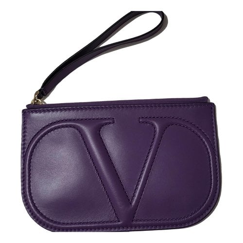 Pre-owned Valentino Garavani Vlogo Leather Wallet In Purple