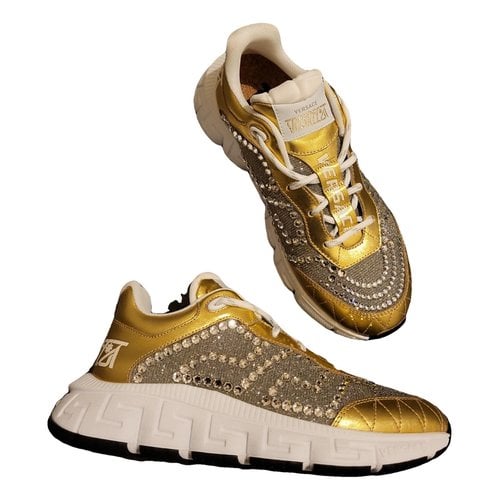 Pre-owned Versace Glitter Trainers In Gold