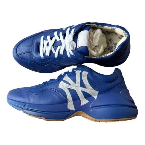 Pre-owned Gucci Rhyton Leather Low Trainers In Blue