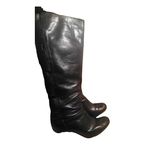 Pre-owned Janet & Janet Leather Riding Boots In Black