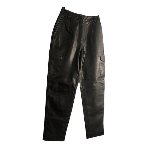 Pre-owned Claudie Pierlot Leather Trousers In Brown