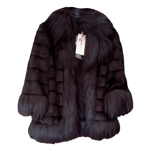 Pre-owned Manila Grace Faux Fur Coat In Black