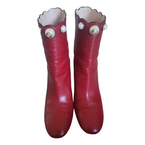 Pre-owned Gucci Leather Boots In Red