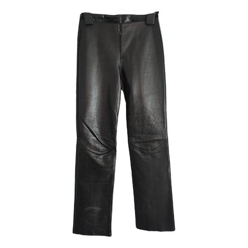 Pre-owned Donna Karan Leather Straight Pants In Black