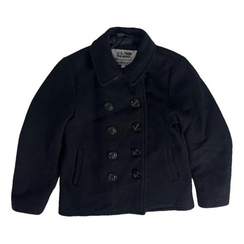 Pre-owned Schott Wool Coat In Black