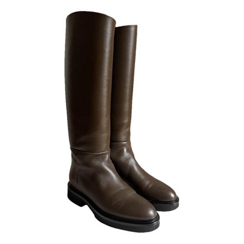 Pre-owned Khaite Leather Riding Boots In Khaki
