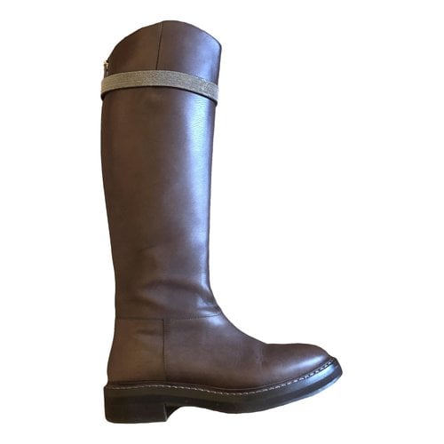 Pre-owned Brunello Cucinelli Leather Riding Boots In Brown