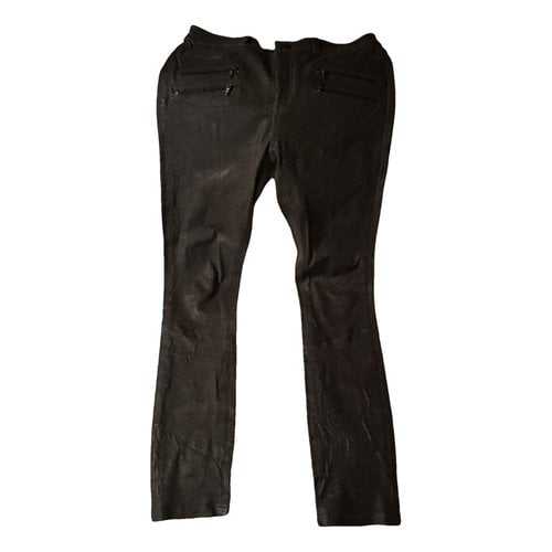 Pre-owned Paige Leather Slim Pants In Khaki