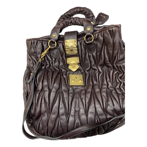 Pre-owned Miu Miu Coffer Leather Handbag In Burgundy