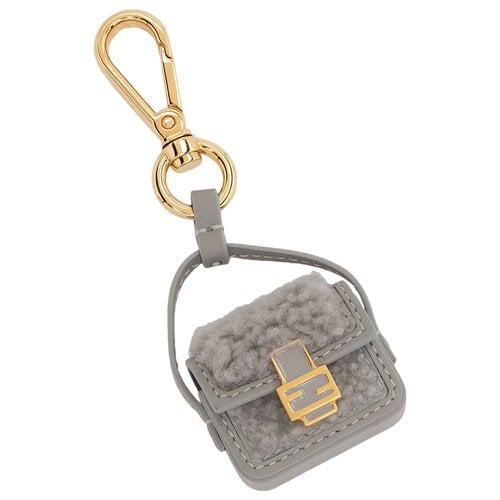 Pre-owned Fendi Baguette Leather Bag Charm In Grey