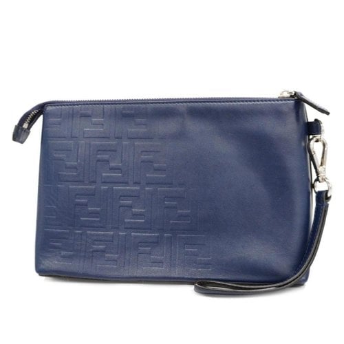 Pre-owned Fendi Leather Clutch Bag In Navy