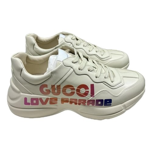 Pre-owned Gucci Rhyton Leather Low Trainers In Beige