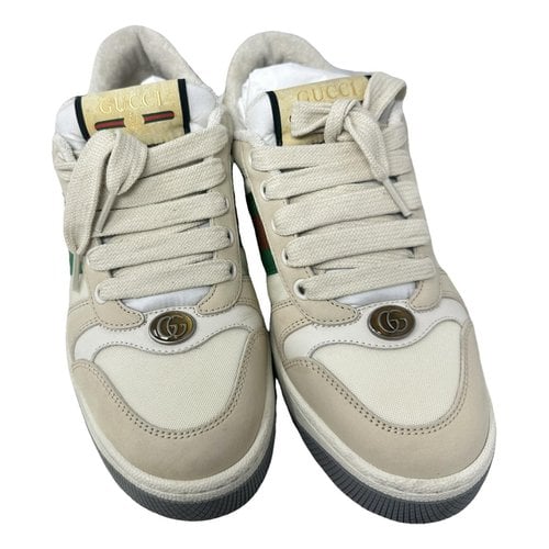 Pre-owned Gucci Screener Leather Trainers In Beige