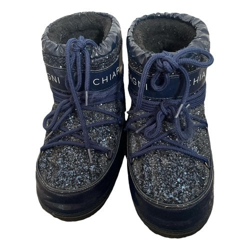 Pre-owned Chiara Ferragni Glitter Snow Boots In Navy