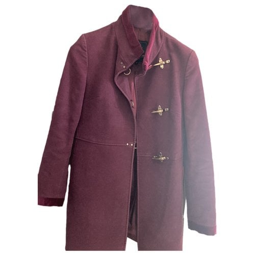 Pre-owned Fay Peacoat In Burgundy