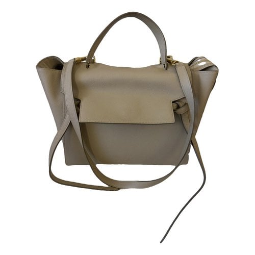 Pre-owned Celine Belt Leather Handbag In Beige