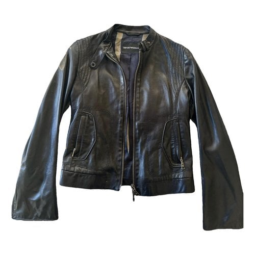 Pre-owned Emporio Armani Leather Short Vest In Black