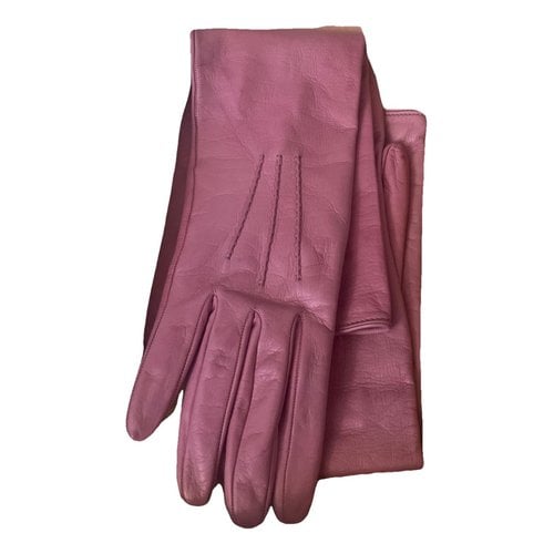 Pre-owned Miu Miu Leather Long Gloves In Pink