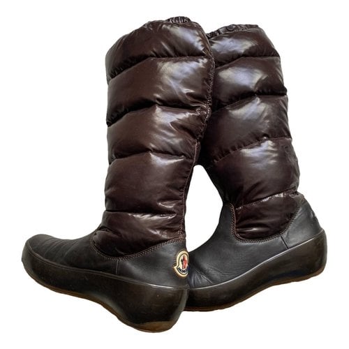 Pre-owned Moncler Leather Wellington Boots In Brown