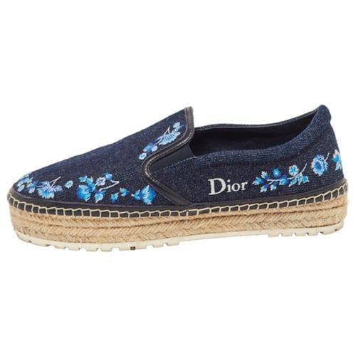 Pre-owned Dior Cloth Flats In Navy