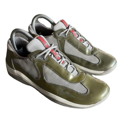 Pre-owned Prada Leather Trainers In Green