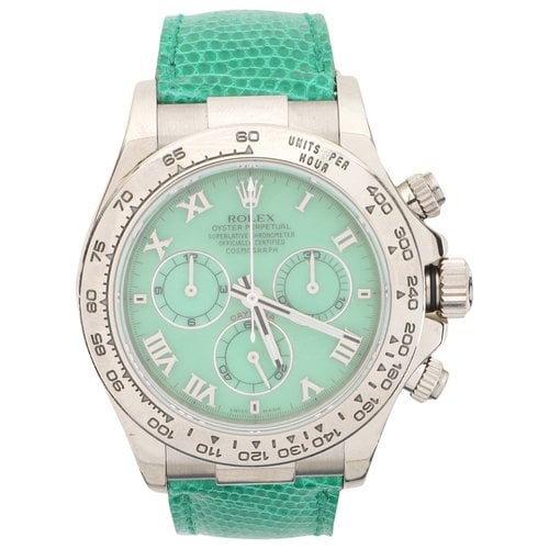 Pre-owned Rolex Daytona White Gold Watch In Green