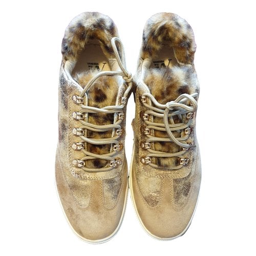 Pre-owned Vanessa Wu Faux Fur Trainers In Gold
