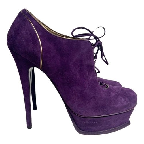 Pre-owned Saint Laurent Lace Up Boots In Purple