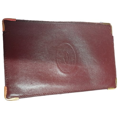 Pre-owned Cartier Leather Card Wallet In Burgundy