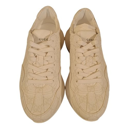 Pre-owned Gucci Rhyton Leather Trainers In White