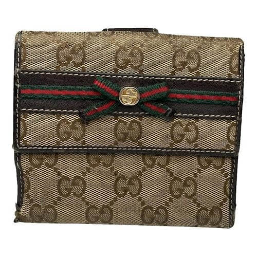 Pre-owned Gucci Interlocking Leather Wallet In Beige