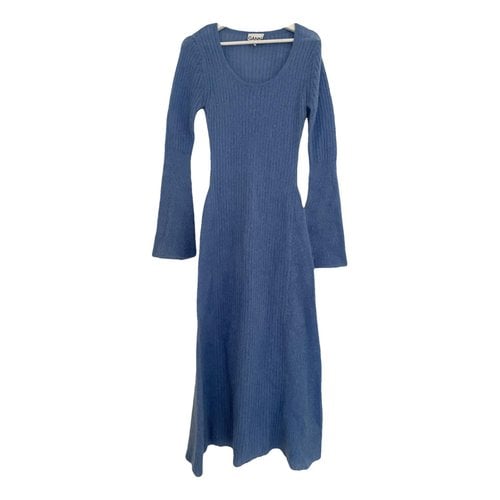 Pre-owned Ganni Wool Mid-length Dress In Blue