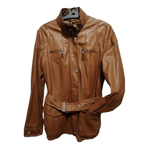 Pre-owned Mabrun Leather Biker Jacket In Camel