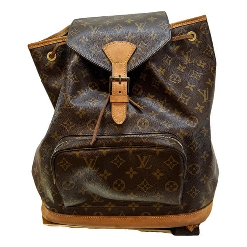 Pre-owned Louis Vuitton Montsouris Vintage Cloth Backpack In Brown