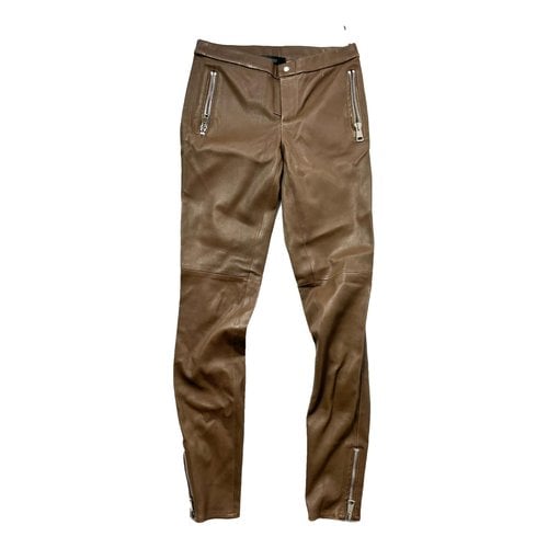 Pre-owned Gucci Leather Slim Pants In Brown