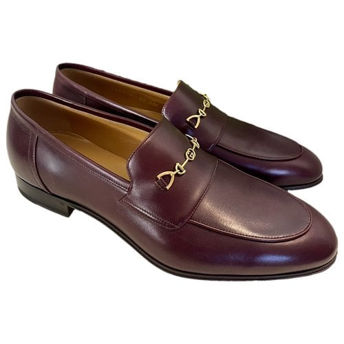 Pre-owned Gucci Brixton Leather Flats In Burgundy