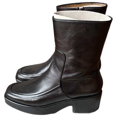 Pre-owned Anne Thomas Leather Boots In Black