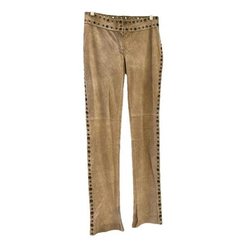Pre-owned Dolce & Gabbana Leather Straight Pants In Khaki