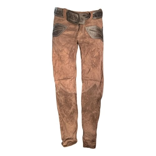 Pre-owned Roberto Cavalli Leather Trousers In Brown