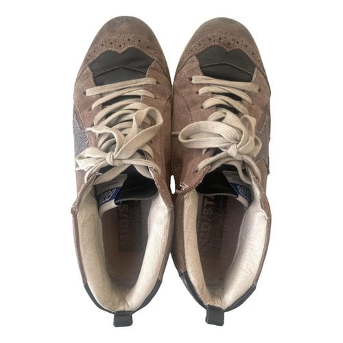 Pre-owned Golden Goose Mid Star Cloth Trainers In Brown