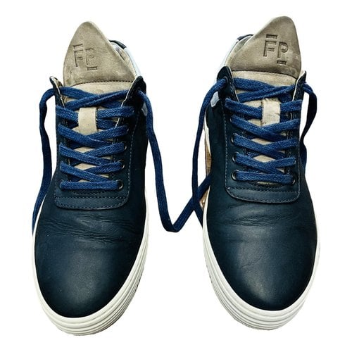 Pre-owned Filling Pieces Leather Trainers In Navy