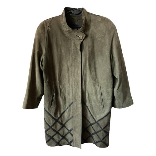 Pre-owned Paco Rabanne Leather Coat In Khaki
