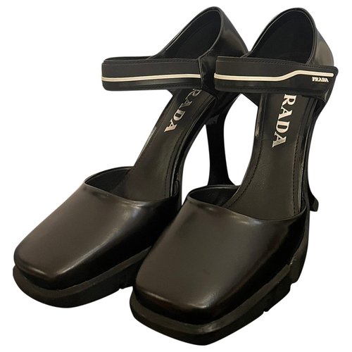 Pre-owned Prada Mary Jane Leather Heels In Black