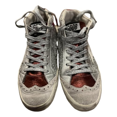 Pre-owned Golden Goose Mid Star Glitter Trainers In Metallic