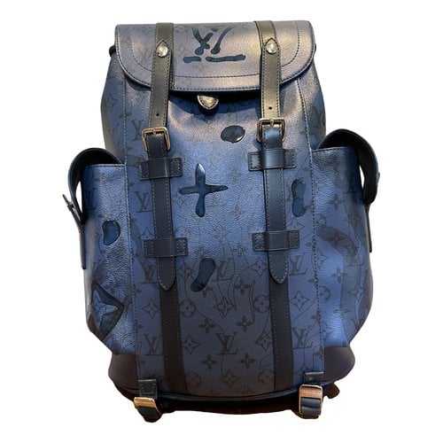 Pre-owned Louis Vuitton Christopher Backpack Cloth Travel Bag In Blue