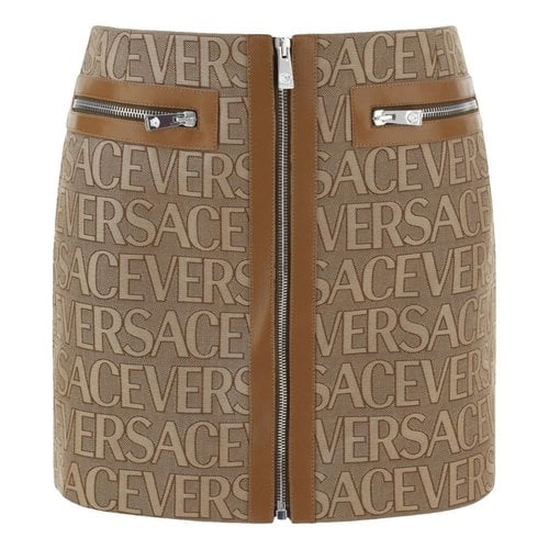 Pre-owned Versace Leather Mini Skirt In Brown