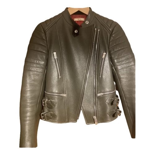 Pre-owned Celine Leather Jacket In Green