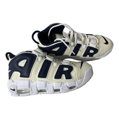 Pre-owned Nike Air More Uptempo Leather Trainers In Ecru